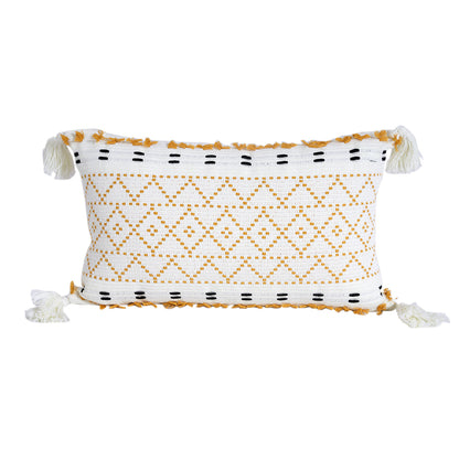 Geometric Tassel Plush Pillow with Cut Flower Design