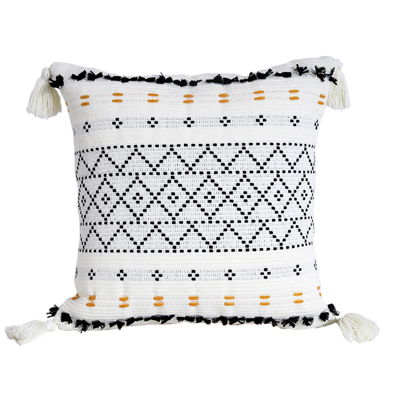 Geometric Tassel Plush Pillow with Cut Flower Design
