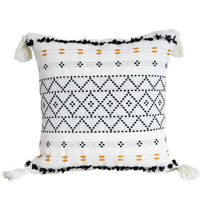 Geometric Tassel Plush Pillow with Cut Flower Design
