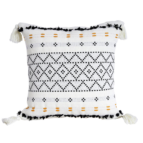 Geometric Tassel Plush Pillow with Cut Flower Design