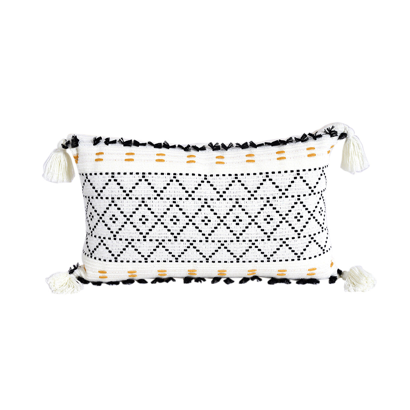 Geometric Tassel Plush Pillow with Cut Flower Design