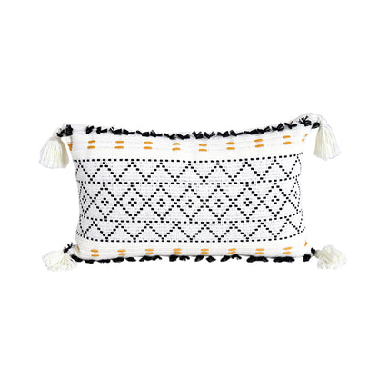 Geometric Tassel Plush Pillow with Cut Flower Design